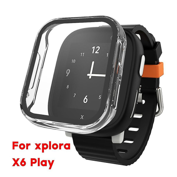 För Xplora X6 Play Full Edge-screen Protector Watch Bumper-shell Dammtät cover Black