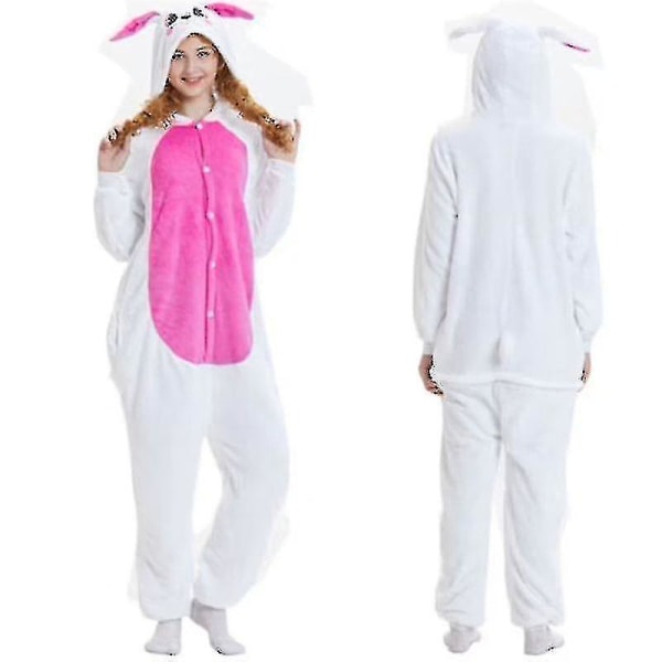 Unisex Vuxen Kigurumi djurkaraktärskostym Onesie Pyjamas Onepiece Rabbit Rose L