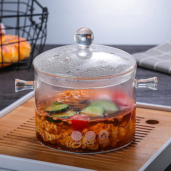 Glasgrytor med cover, 1,7 liters spishäll i glas Värmebeständig spishäll gryta och kastrull med lock, det bästa handgjorda set i glas Cookt null none