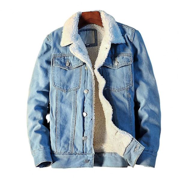 Män Vinter Höstjacka Denim Inner Fleece Thicken Vinterjeans Jacka Kappa Herr Turn-down sammetsjacka Herr Päls Parkas Light Blue L