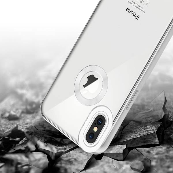 Apple iPhone X / XS Hülle Handy Cover TPU- case - Chrome Look med Kameraskydd Transparent - Silver iPhone X / XS