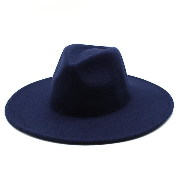 Varm vinter Klassisk Fedora-hatt med bred brätte Svart Vit Ullhattar Herr Dam Krossbar vintermössa Navy Blue none