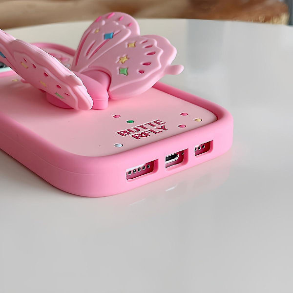 3d Butterfly Cute Cartoon Bracket Rosa Barbie Mjukt Case För Iphone 15 Pro Max/15 Pro/15 Plus/15 Julklapp till Kvinnor Flickor Pink iPhone 15 Plus