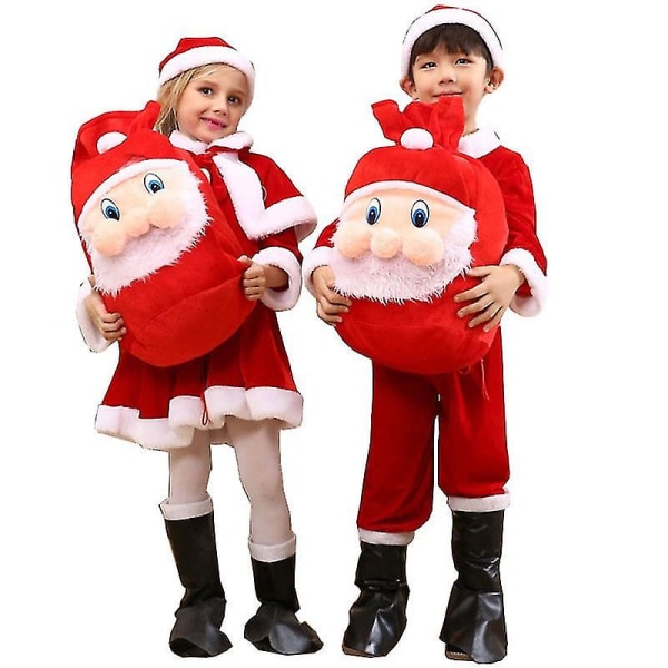 Barn Barn Jul Cosplay Jultomte Kostym Baby X-mas Outfit 3/4- set Klänning/byxor+toppar+hatt+kappa+bälte För pojkar Flickor 140 Girl
