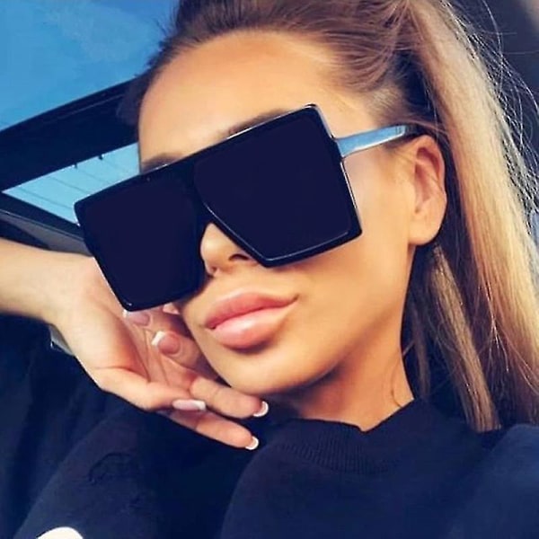 Överdimensionerade solglasögon Solglasögon Kvinna Svart Mode Fyrkantig Solglasögon med stor ram Kvinna Vintage Retro Glasögon Unisex Oculos Feminino