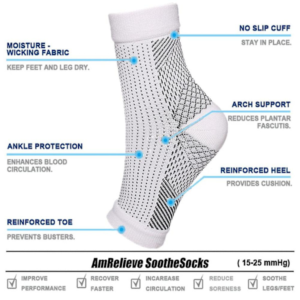 Ett par lugnande strumpor Neuropati Kompression Ankel Arch Support Skydd Smärtlindrande strumpor White S-M
