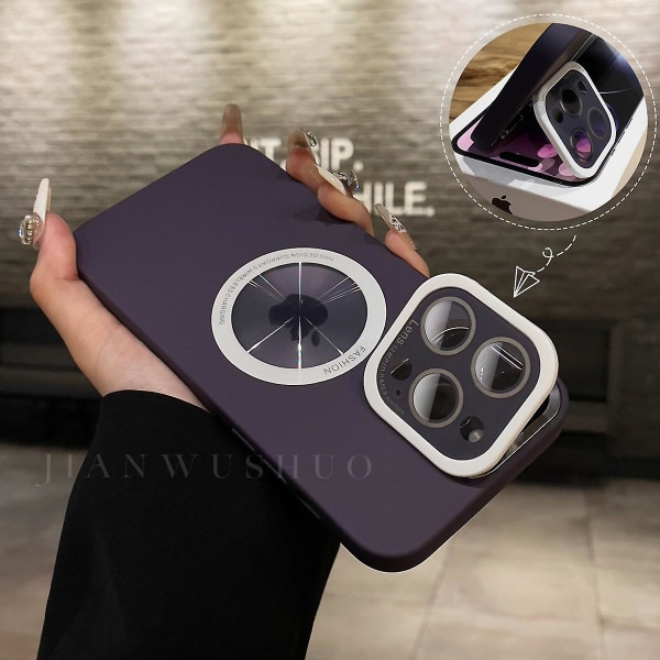 Magnetisk Magsafe Case För Iphone 15 Pro Max/15 Ultra Med Kamerastativ, Case anti-scratch För Iphone 15 Pro Max Dark purple