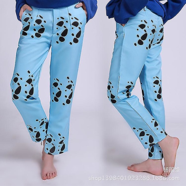 Anime One Piece Trafalgar Law Cosplay kostym Herr Cos Unisex lång kappa kappa hatt One Piece Pants Blue XL