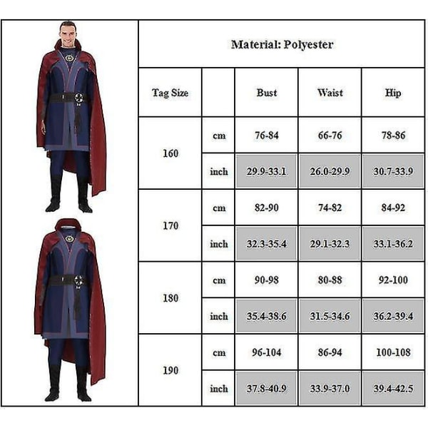 Doctor Strange Deluxe Costume Herr Avengers Superhjälte Cosplay Outfits Halloween Party Dress Up Full Set 190