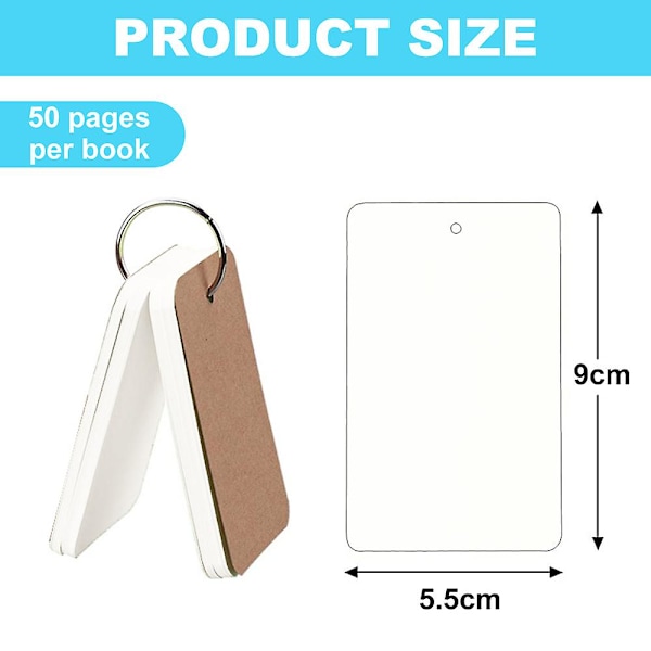 Tomma indexkort Färgade flashkort med pärmring för skola, lärande, 6-pack, 2,16"x3,5", 300 Count White*Brown