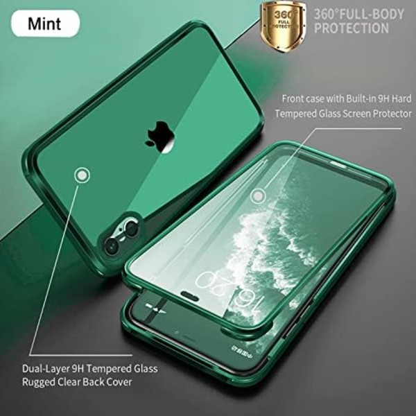 UBUNU iPhone Xs Max- case med skärmskydd [Inbyggt 9H hårt härdat glas], för Magsafe 360 ​​helkroppsskydd, genomskinligt skyddande iPh Mint Green