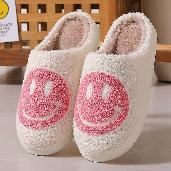 Retro leende ansikte Mjuk plysch Bekväm Varm Slip-on tofflor för par Vinter Varm inomhustillbehör Red 39-40