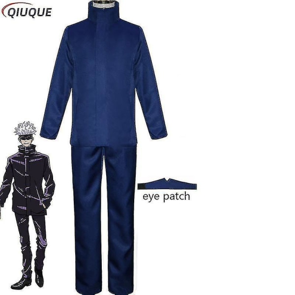 2023-anime Jujutsu Kaisen Gojo Satoru Cosplay Kostym Toppar Byxor Ögonlapp Halloween Party Män Uniform Peruker-1-1 Blue Package 1 S