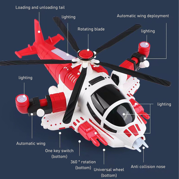 Barns elektriska beväpnade jaktplan Transformerande flygplansleksak Universal 360 graders roterande ljud och ljusmusik B