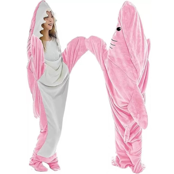 Super Soft Shark Blanket Hoodie Vuxen, Shark Blanket Cozy Flanell Hoodie Pink 210cm