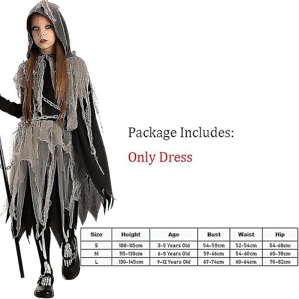 Skrämmande Grim Reaper flickdräkt för barn Halloween kostym 2023 ny ankomst A Height 100-115cm