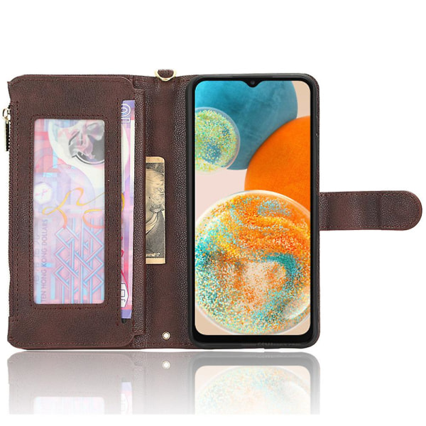 För Samsung Galaxy A23 4g / A23 5g (global version) Blixtlåsficka Läderplånbok Phone case Mobilfodral Cover Brown