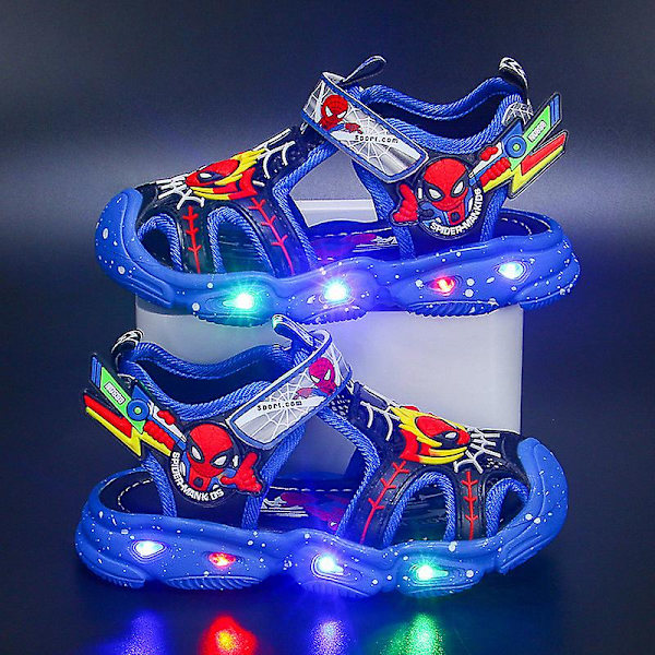 Pojkar Led-sandaler Spiderman Outdoor Skor Strandskor Barn Light-up Halkfria skor för sommaren Blue 23-Insole 14.5 cm