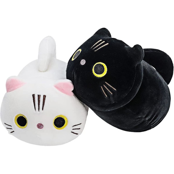 Set, 2 st gosedjur med svart katt och vit katt, kreativ dekoration gosiga plyschkuddar 8,5" för barn, flickor, pojkar (svart/
