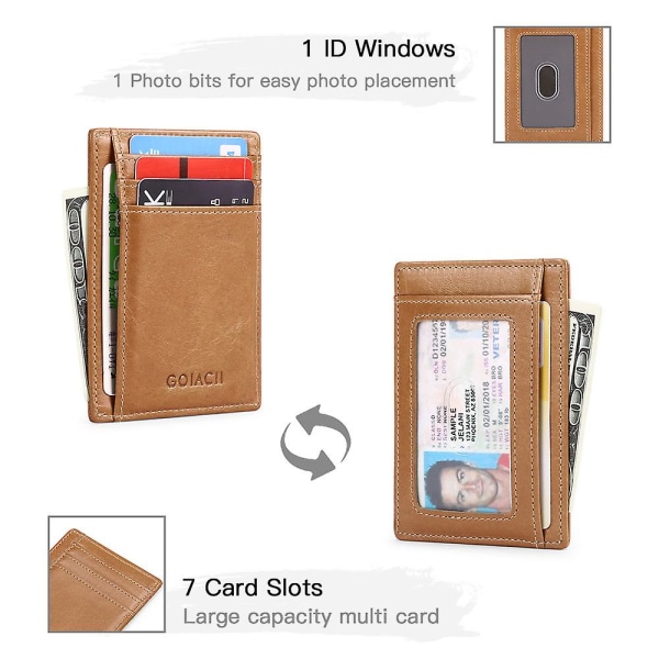 Rfid Blockering Minimalistisk Äkta Läder Pengaklämma Plånbok Smal frontficka Plånbok Kreditkortshållare med ID-fönster null none