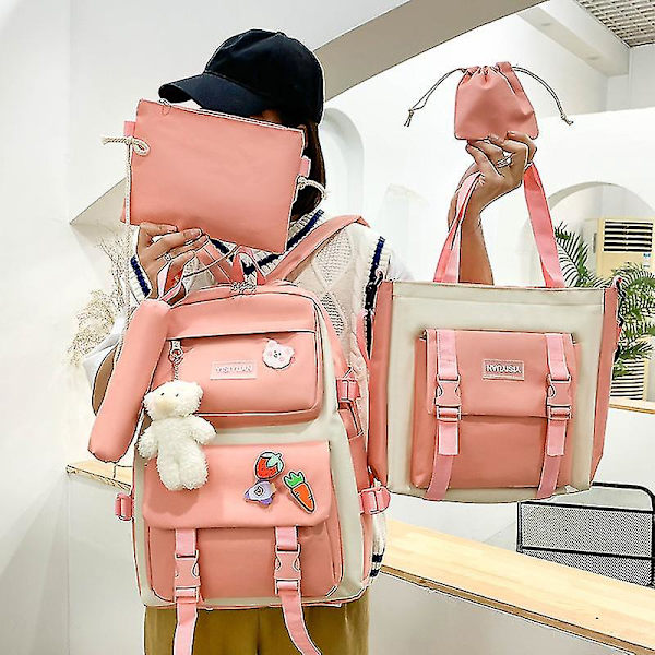 Nya 4 st set Lila färg Barn skolryggsäck Kawaii dam ryggsäck Bokväska Skolväskor för tonåringar flickor Mochila Black Only-Bag