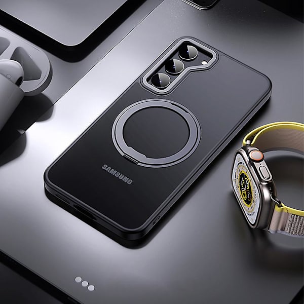 För Samsung Galaxy S23+ Ring Kickstand Case Kompatibel med Magsafe, Tpu+akryl+zinklegering Matt cover Black