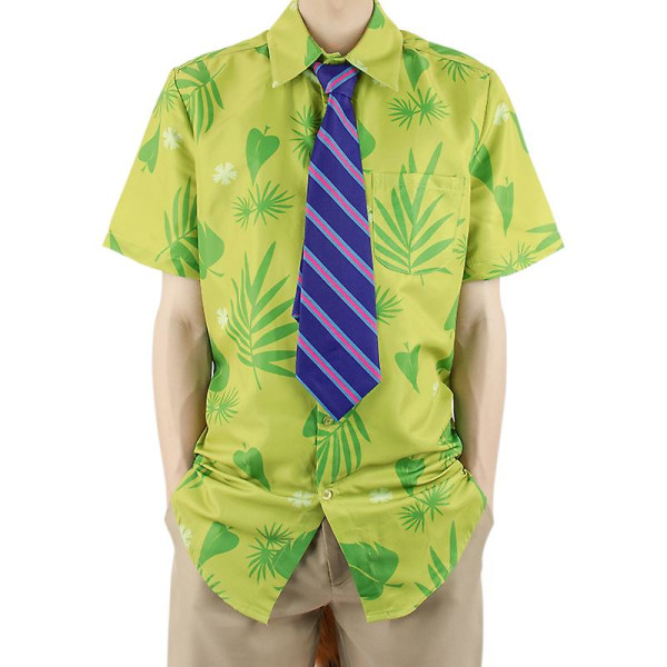 Dazcos Fox Nick Wilde Cosplay skjorta med slips män Halloween gröna löv printed sommar casual t-shirt och slips M