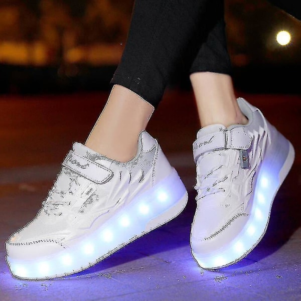 Childrens Sneakers Dubbelhjulsskor Led Light Skor Q7-yky White 29