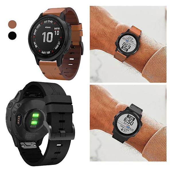 Watch i äkta läder för Gar-min Fenix ​​6s/6s Pro/5s/5s Plus/d2