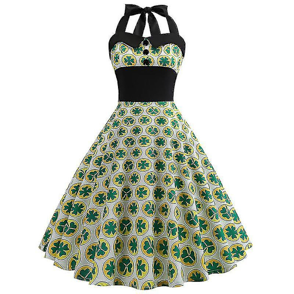 Kvinnor print Grimma Retro Rockabilly ärmlös svängklänning B M