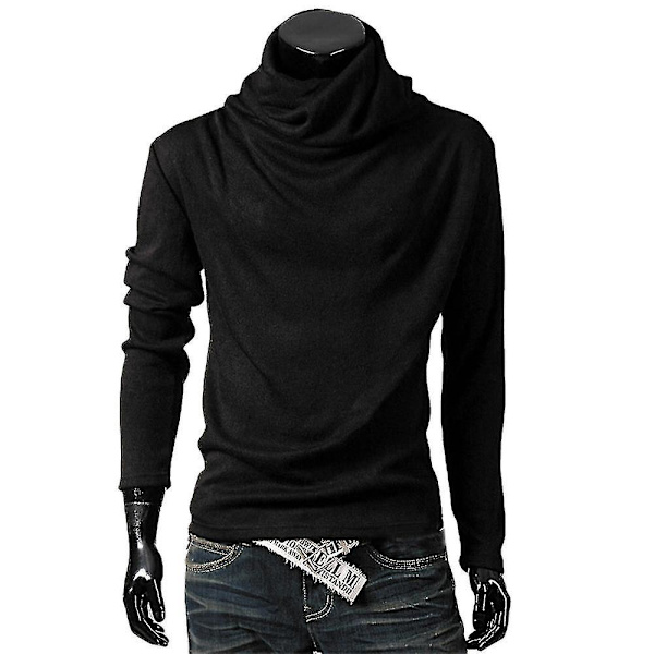 Män Solid Turtle Neck Långärmad Casual Vinter Höst Comfy Loose Pullover Tops Black M