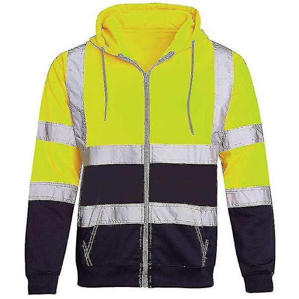 Män Hi Viz Synlighet Säkerhet Arbetsrock Jacka Hoody Sweatshirt Toppar Ytterkläder Green 4XL