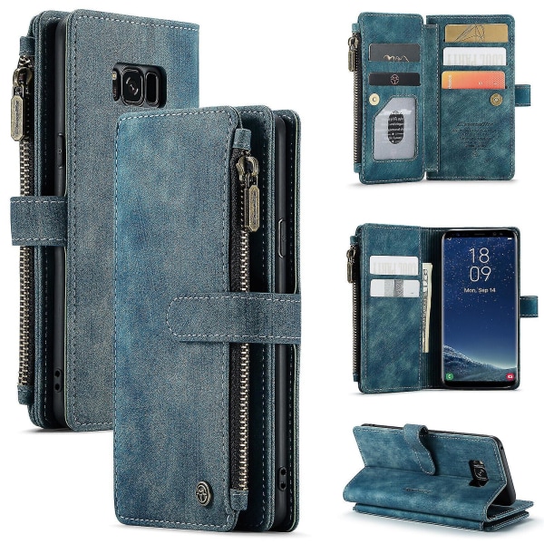Case för Samsung Galaxy S8 Cover Plånbok Slitstark Pu-läder Magnetic Flip Zipper Korthållare - Blå Blue none