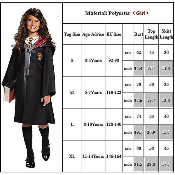 Barn Pojkar Flickor Harry Potter Cosplay Kostym Hermione Granger Gryffindor Uniform Fancy Dress Up Kostymer Girl 5-7Y