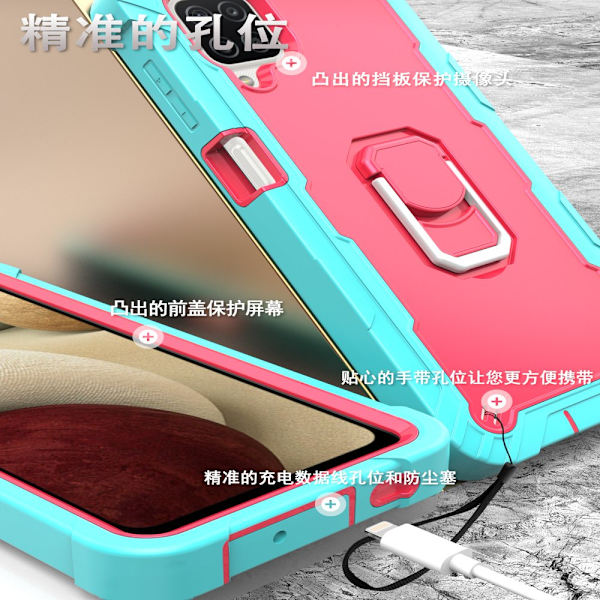 Case för Samsung A12 5G Case, Galaxy A12 Case, Allytech Slim Fit Rugged 3-lagers stötsäkert skydd Hybrid Kickstand Phone case Cover för green+rose
