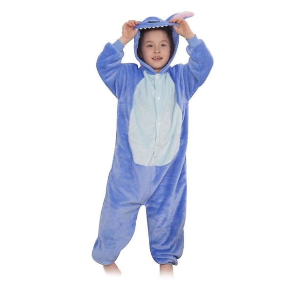 Kids Stitch Onesie Animal Pyjamas, Halloween Cosplay One Piece Sleepwear Cartoon Outfits Blue 130cm