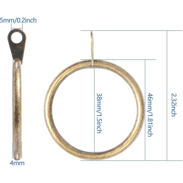 50-pack metallgardinringar 38mm innerdiameter Stor gardinstångsringar Drapering glidögleringar Hängringar Gardiner (mässing) null none