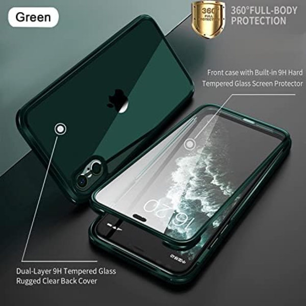 UBUNU iPhone Xs Max- case med skärmskydd [Inbyggt 9H hårt härdat glas], för Magsafe 360 ​​helkroppsskydd, genomskinligt skyddande iPh Green