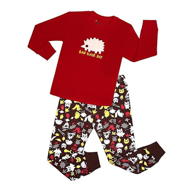 Barn Pyjamas Set Pojkar Flickor Pyjamas Nattkläder Fritidskläder 2st Kit Röd 2T(80-90cm)