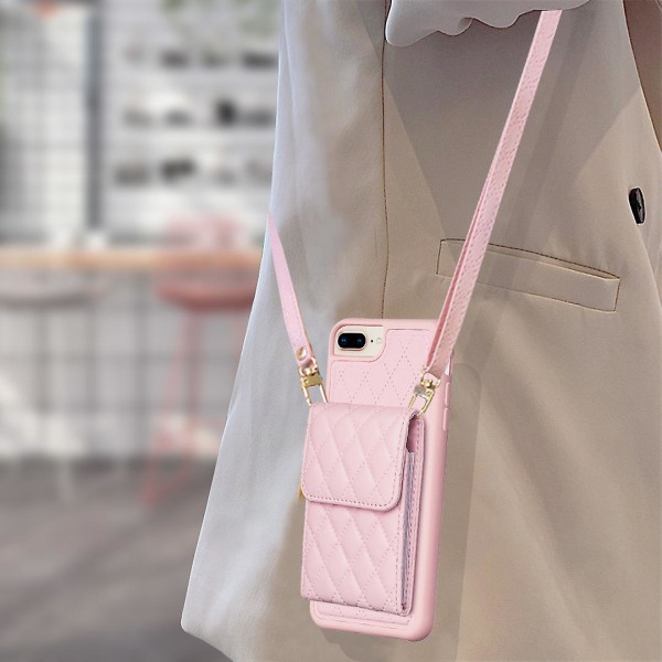 Bf22-stil för Iphone 6 Plus / 6s Plus / 7 Plus / 8 Plus Kickstand Läder+tpu- case Korthållare Cover Pink