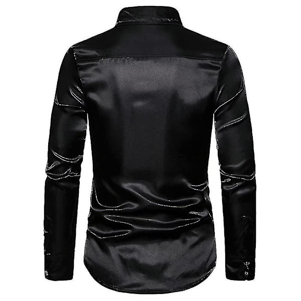 Herr paljetter Glitter Slim Fit Button-down skjortor Party Långärmad Klänning Skjorta Toppar Black M