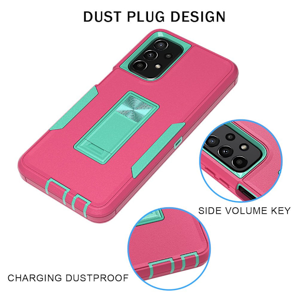 Xhy Samsung Galaxy A23 5G- case med skärmskydd och magnetiskt bilfäste Kickstand Militärklass helkropp dubbellagers fallskydd rosered&green