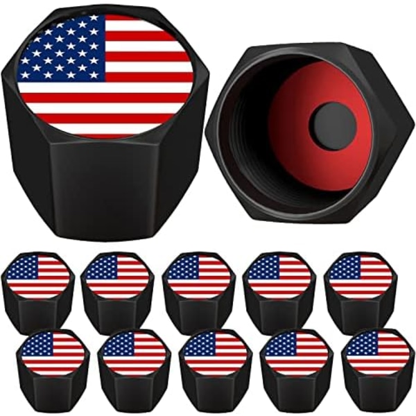SAMIKIVA American Flag däckventilstamlock, USA med O-gummiring, universal stamskydd för bilar, stadsjeepar, cyklar, cyklar, lastbilar, motorcyklar Black USA (12 Pack)