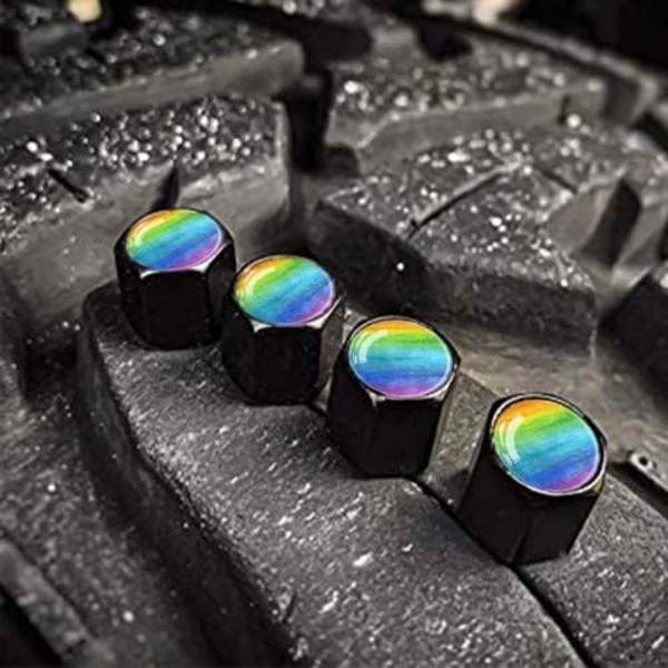 Metallkåpor för bilhjulsdäck, ventilstammar, Daisy Pattern, aluminium, bildäck, luftventilkåpor, Universal för bilar, SUV, lastbilar, cyklar, motorc Universal Rainbow