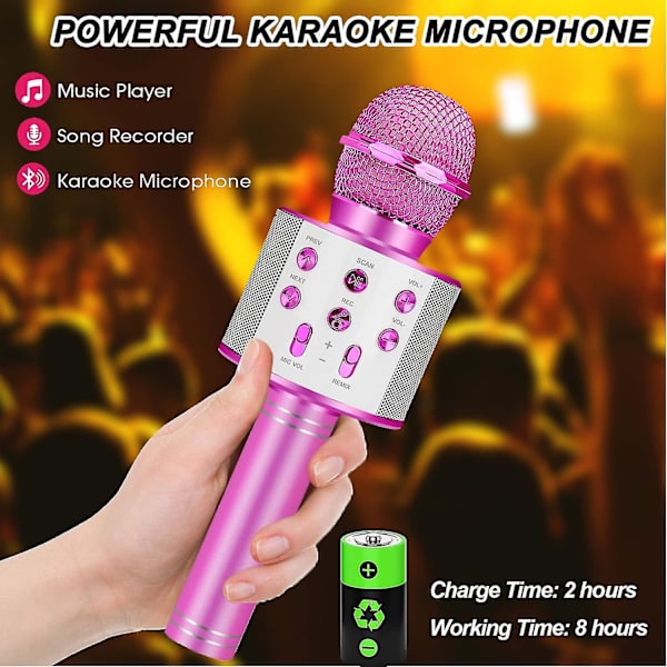 Födelsedagspresent för 6-15 år gammal, trådlös bluetooth karaokemikrofon Rose red