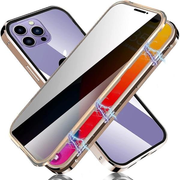 Privacy Magnetic Case Kompatibel Iphone 14 Pro Max/14 Pro Anti Peeping Dubbelsidigt härdat case Gold for 14 Pro