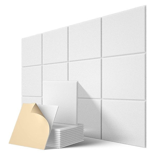 Självhäftande akustiska paneler 12-pack, 12 X 12 X 0,4 tum ljudsäker stoppning, ljudabsorberande panel White none