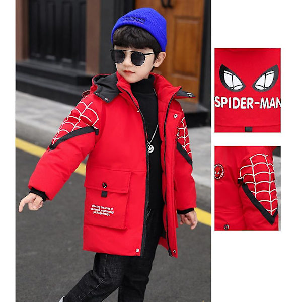 Ny Vinter Spider-man Huvjacka Barn Varm Vinterjacka Vadderade bomullskläder Pojkar Red 110CM