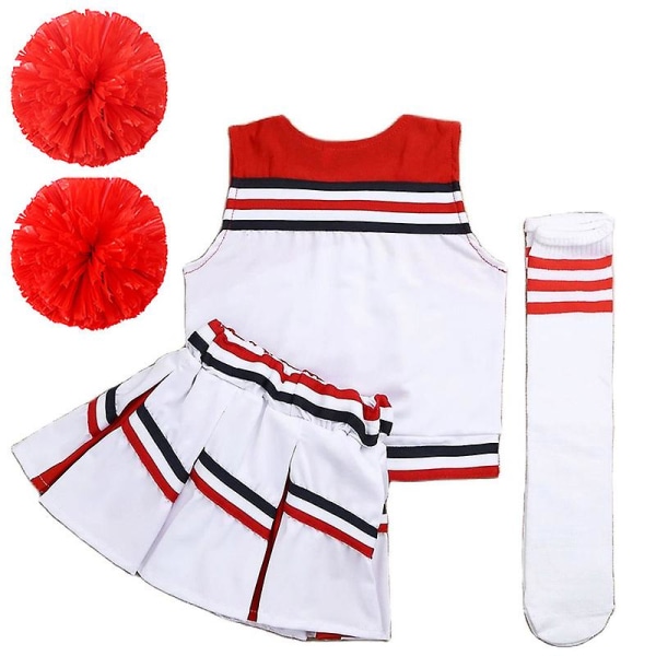 Pompoms Cheerleading Dräkt Dam Flickor Tävling Röd Cheerleaders Skollag Uniform Klass Dräkt För Barn Danskostymer XL 140CM 26-32KG Girl Cheerleader B