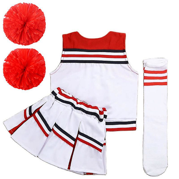 Pompoms Cheerleading Dräkt Dam Flickor Tävling Röd Cheerleaders Skollag Uniform Klass Dräkt För Barn Danskostymer XXXXL170CM 50-55KG Girl Cheerleader B1